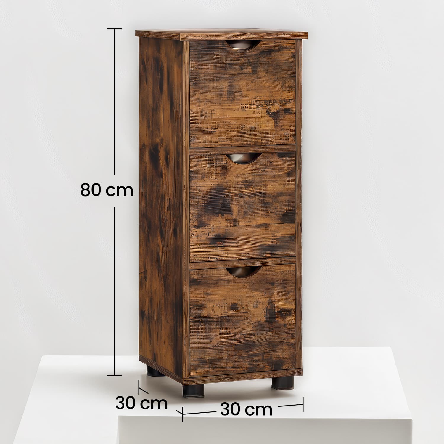 Bathroom Storage Cabinet – Wood – Rustic Brown – Slim Design with 3 Drawers