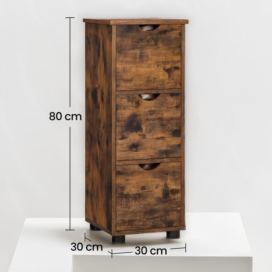 Bathroom Storage Cabinet – Wood – Rustic Brown – Slim Design with 3 Drawers