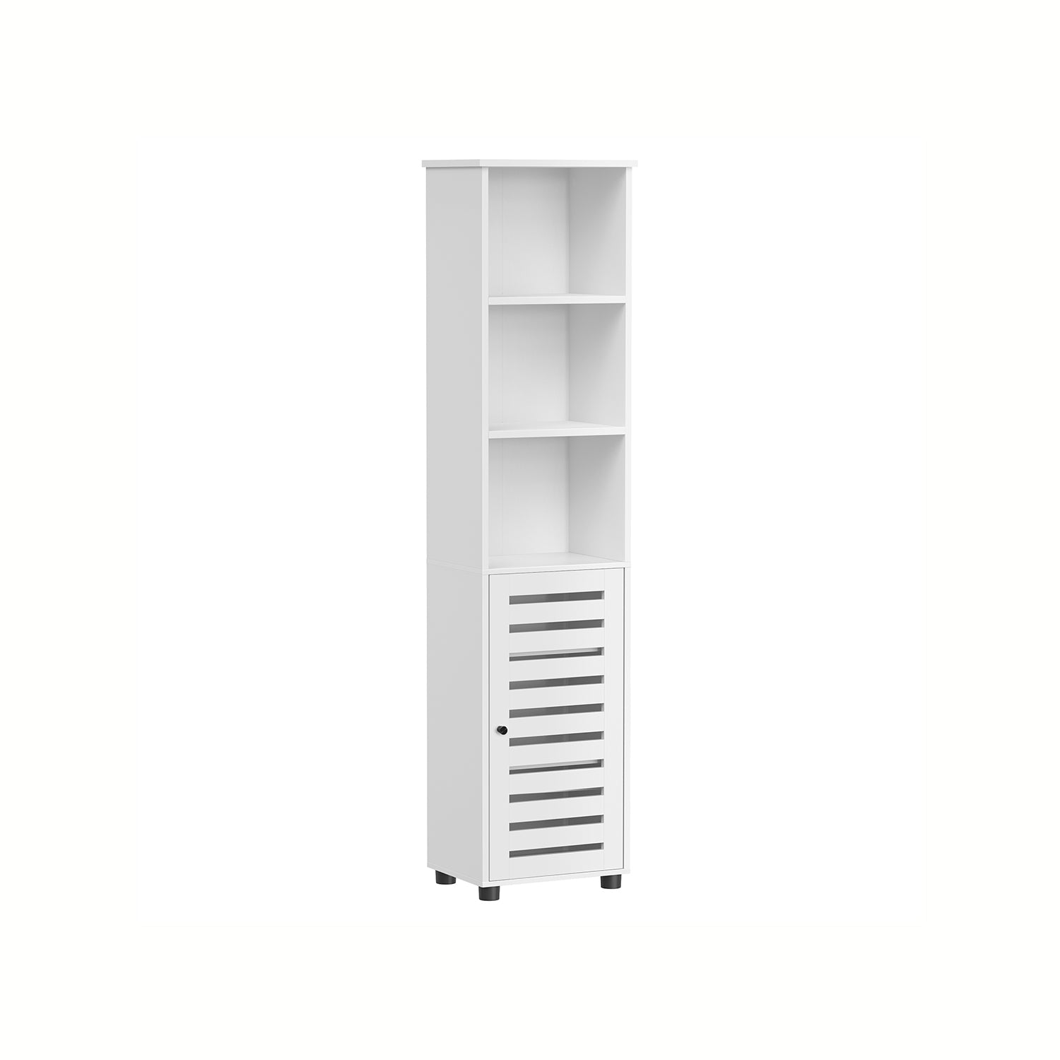 Bathroom Floor Cabinet – Engineered Wood – Cloud White – 3 Open Compartments, 2 Adjustable Shelves