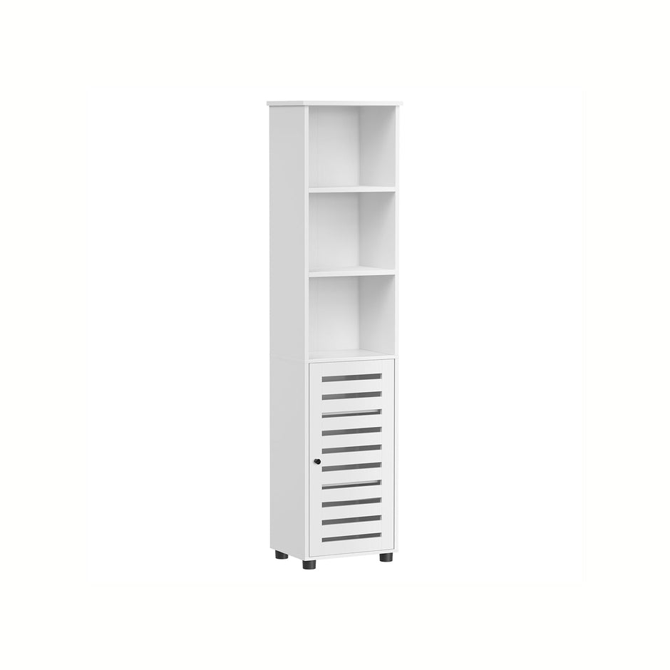 Bathroom Floor Cabinet – Engineered Wood – Cloud White – 3 Open Compartments, 2 Adjustable Shelves