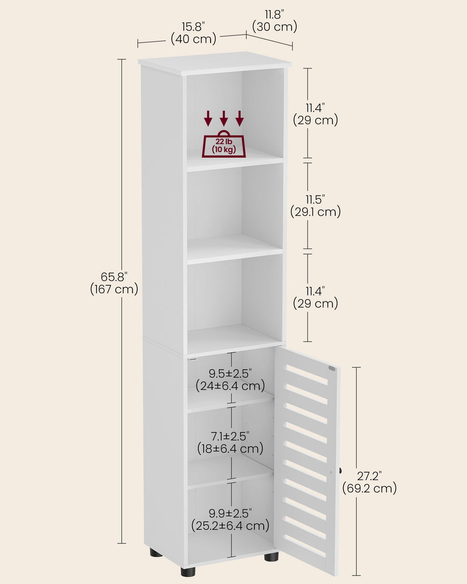 Bathroom Floor Cabinet – Engineered Wood – Cloud White – 3 Open Compartments, 2 Adjustable Shelves