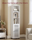 Bathroom Floor Cabinet – Engineered Wood – Cloud White – 3 Open Compartments, 2 Adjustable Shelves