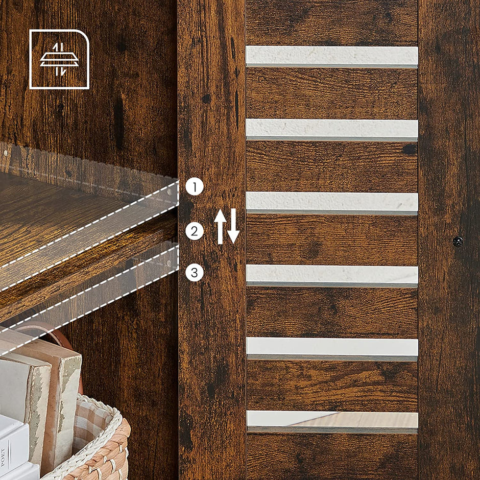 Floor Standing Cabinet – Engineered Wood – Rustic Brown – Louvered Doors, Height-Adjustable Shelf