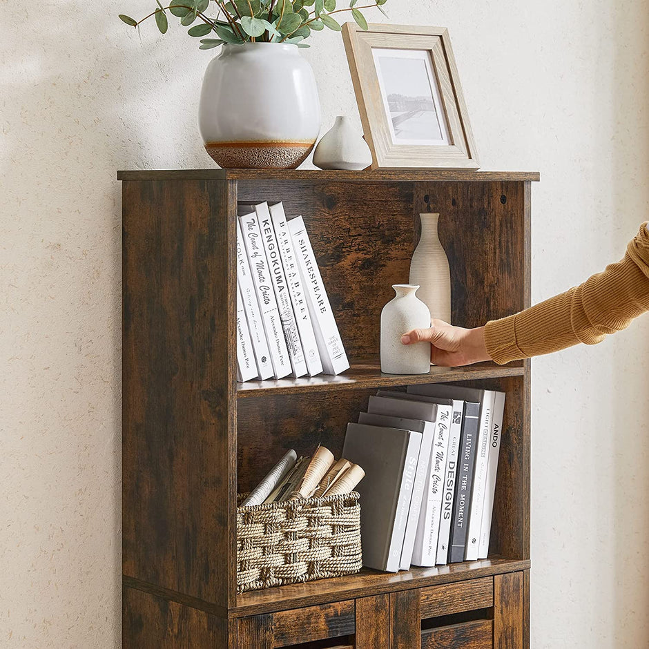 Floor Standing Cabinet – Engineered Wood – Rustic Brown – Louvered Doors, Height-Adjustable Shelf