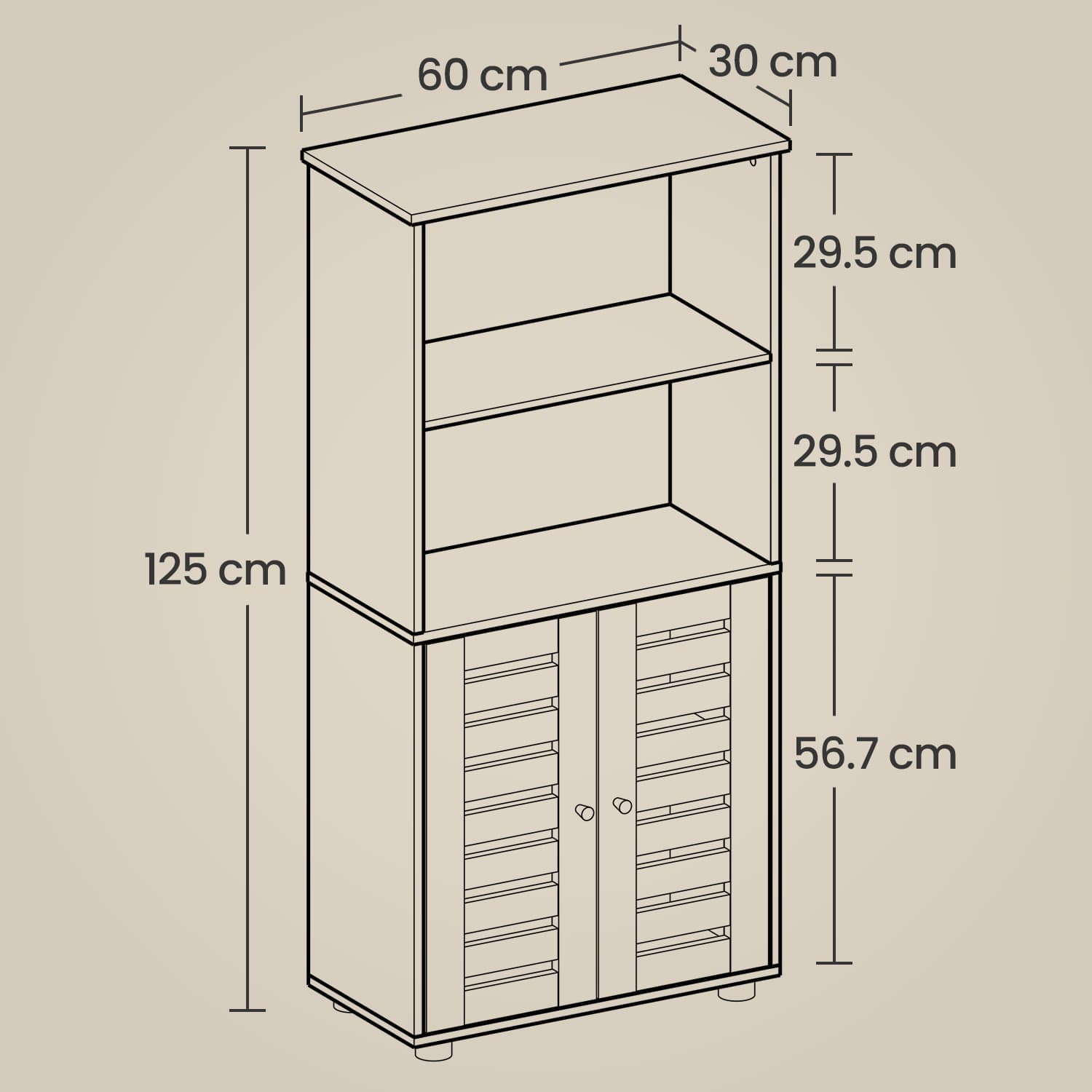 Floor Standing Cabinet – MDF – Rustic Brown – Louvered Doors, Height-Adjustable Shelf
