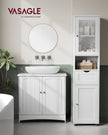 Free-Standing Bathroom Cabinet – Wood – Cloud White – Slim Design with Open Shelf and Adjustable Height Shelves