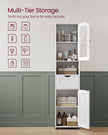 Free-Standing Bathroom Cabinet – Wood – Cloud White – Slim Design with Open Shelf and Adjustable Height Shelves