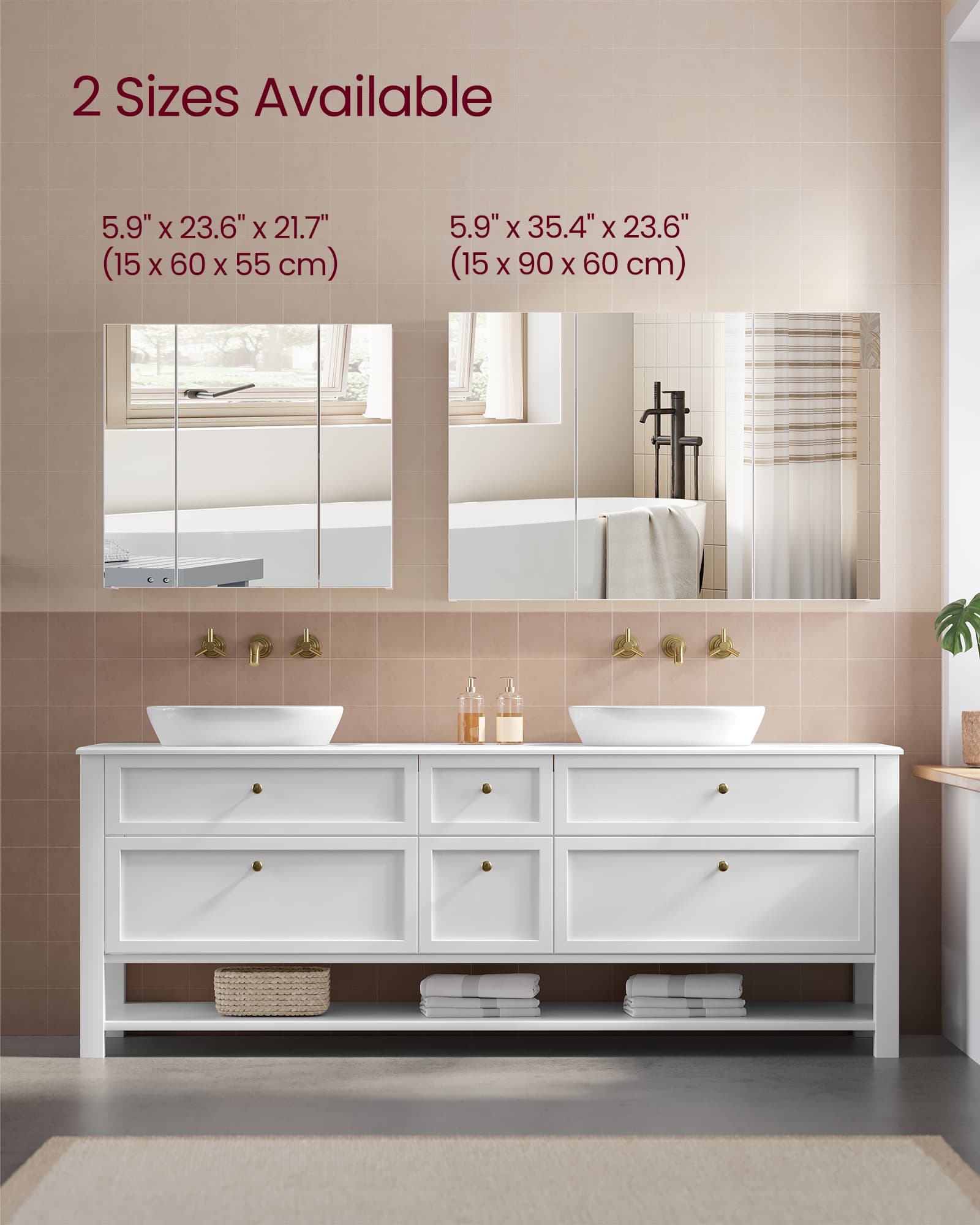Wall-mounted Storage Cabinet – MDF – White – Three-Door with Mirrors and Adjustable Shelf