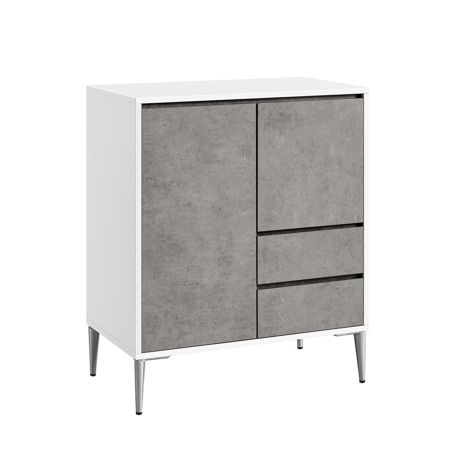Storage Cabinet – MDF – Concrete Grey – Modern Design with 2 Drawers and Adjustable Shelves