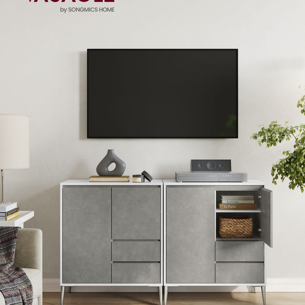 Storage Cabinet – MDF – Concrete Grey – Modern Design with 2 Drawers and Adjustable Shelves