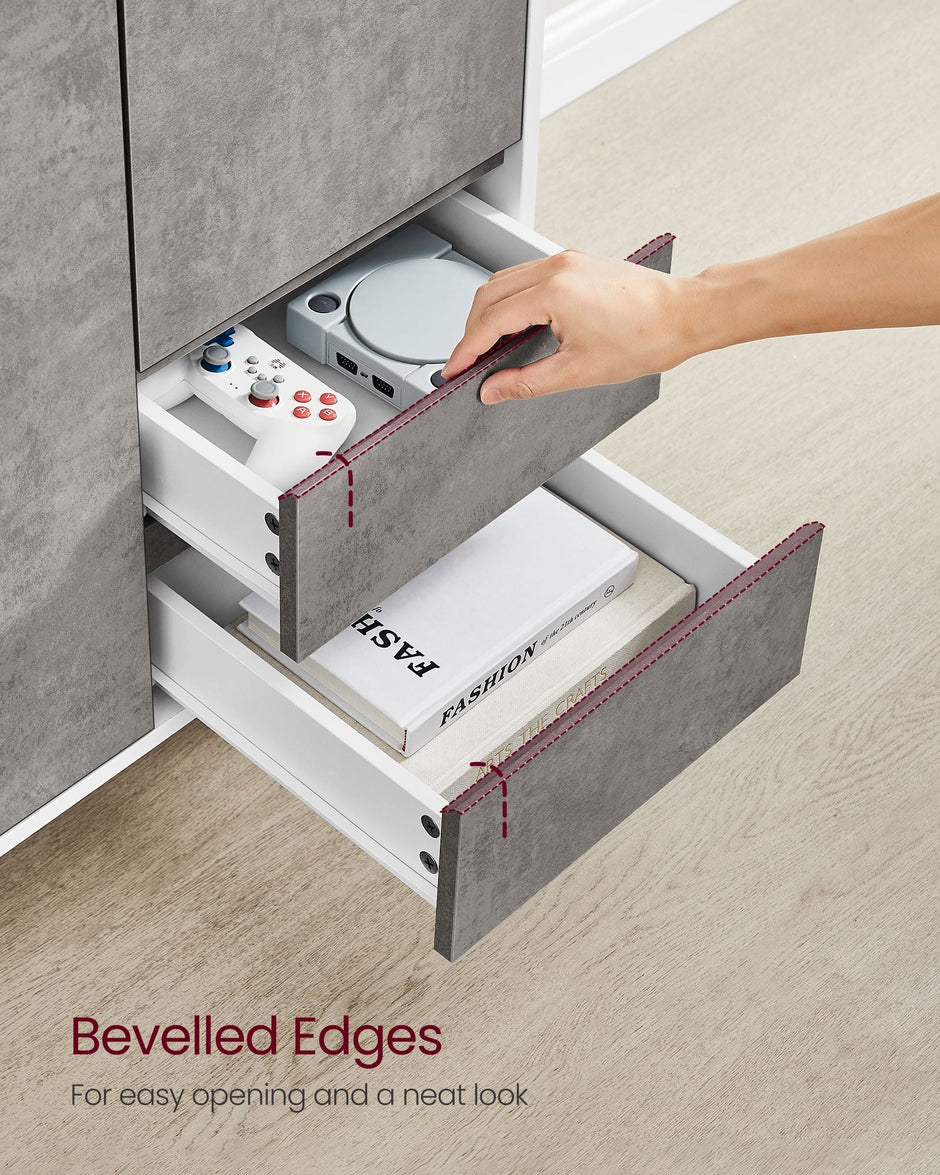 Storage Cabinet – MDF – Concrete Grey – Modern Design with 2 Drawers and Adjustable Shelves