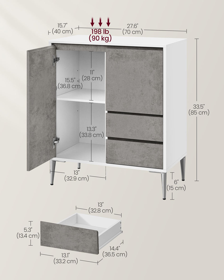 Storage Cabinet – MDF – Concrete Grey – Modern Design with 2 Drawers and Adjustable Shelves