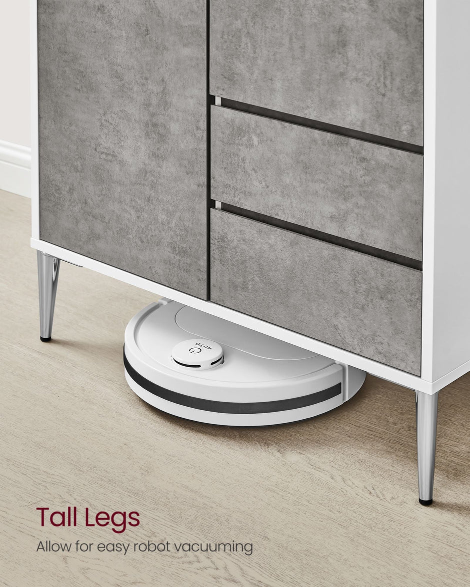 Storage Cabinet – MDF – Concrete Grey – Modern Design with 2 Drawers and Adjustable Shelves