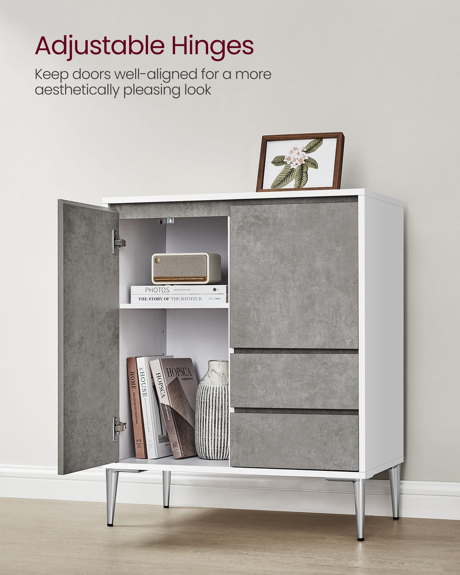 Storage Cabinet – MDF – Concrete Grey – Modern Design with 2 Drawers and Adjustable Shelves