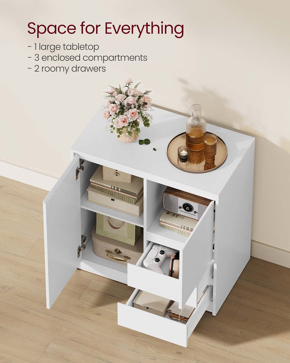 Sideboard Cabinet – Engineered Wood – Cloud White – Adjustable Shelf and Drawers