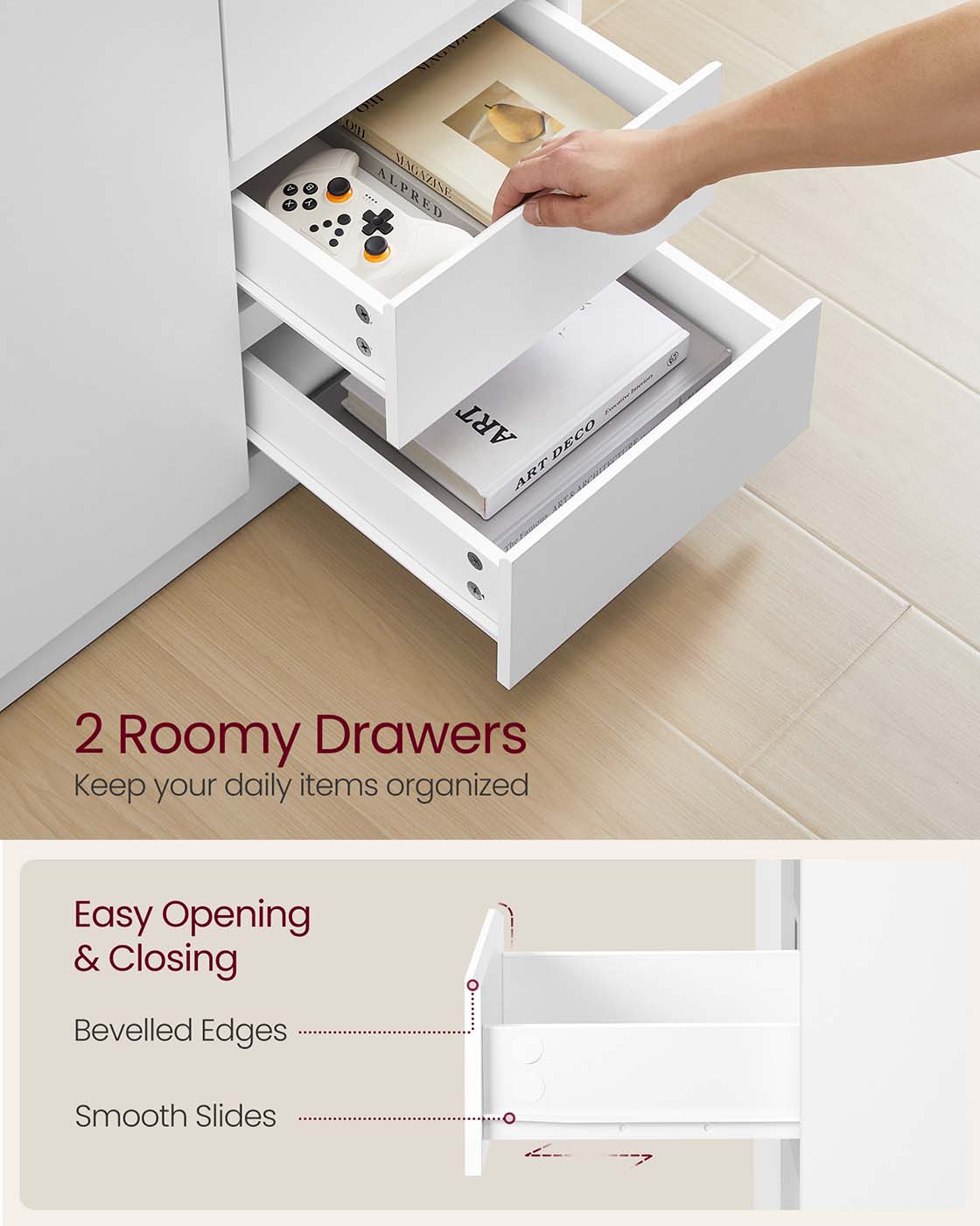 Sideboard Cabinet – Engineered Wood – Cloud White – Adjustable Shelf and Drawers