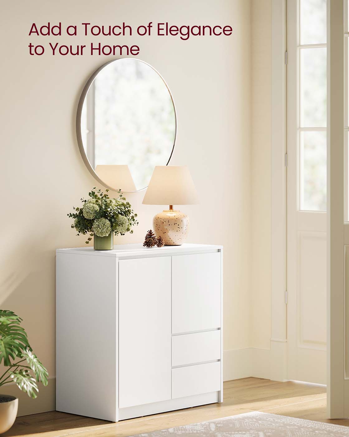 Sideboard Cabinet – Engineered Wood – Cloud White – Adjustable Shelf and Drawers