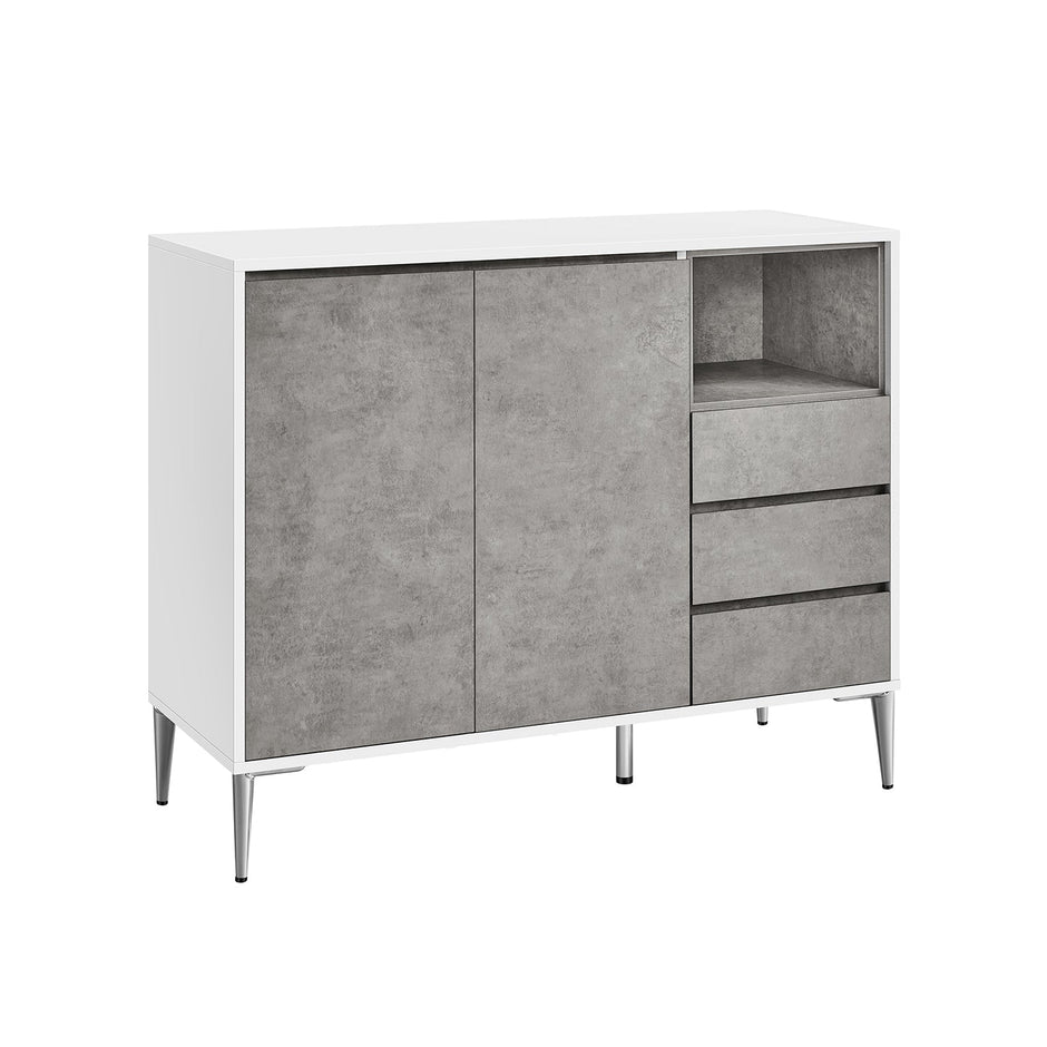 Storage Cabinet – Particle Board – Concrete Grey – Height Adjustable Shelf, 3 Drawers, Modern Design