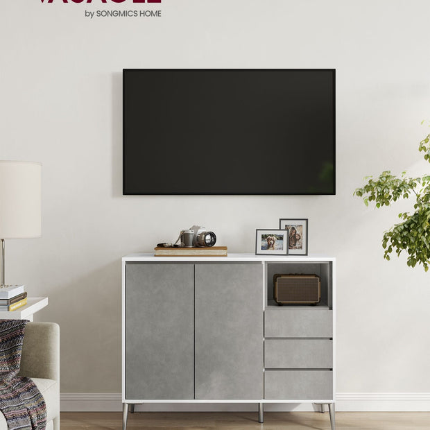 Storage Cabinet – Particle Board – Concrete Grey – Height Adjustable Shelf, 3 Drawers, Modern Design
