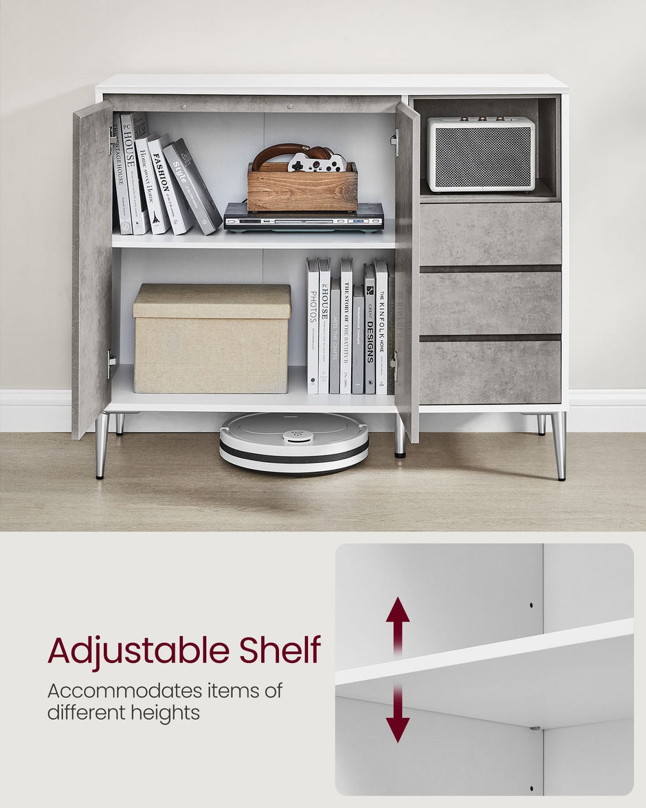 Storage Cabinet – Particle Board – Concrete Grey – Height Adjustable Shelf, 3 Drawers, Modern Design