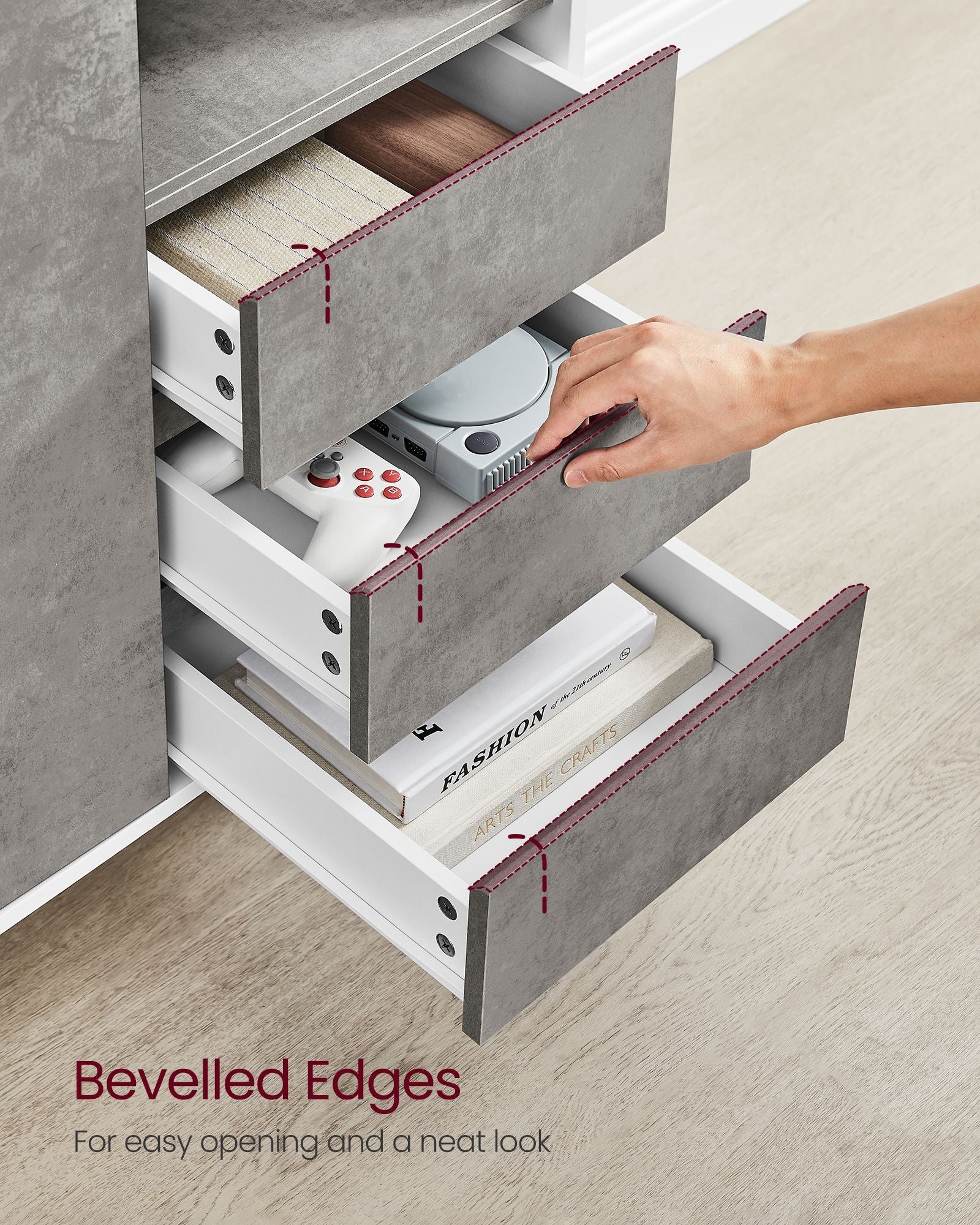 Storage Cabinet – Particle Board – Concrete Grey – Height Adjustable Shelf, 3 Drawers, Modern Design