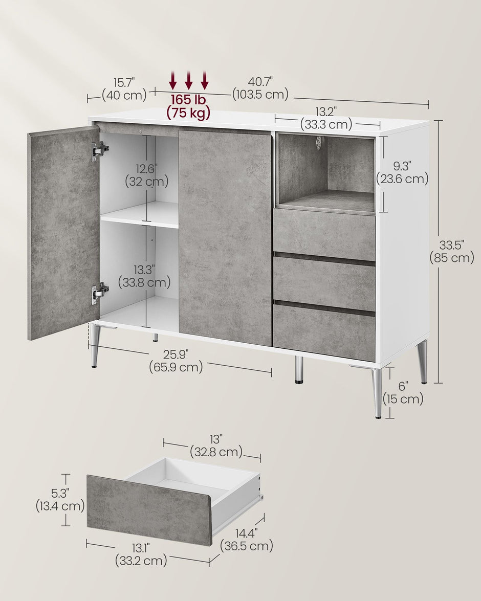 Storage Cabinet – Particle Board – Concrete Grey – Height Adjustable Shelf, 3 Drawers, Modern Design