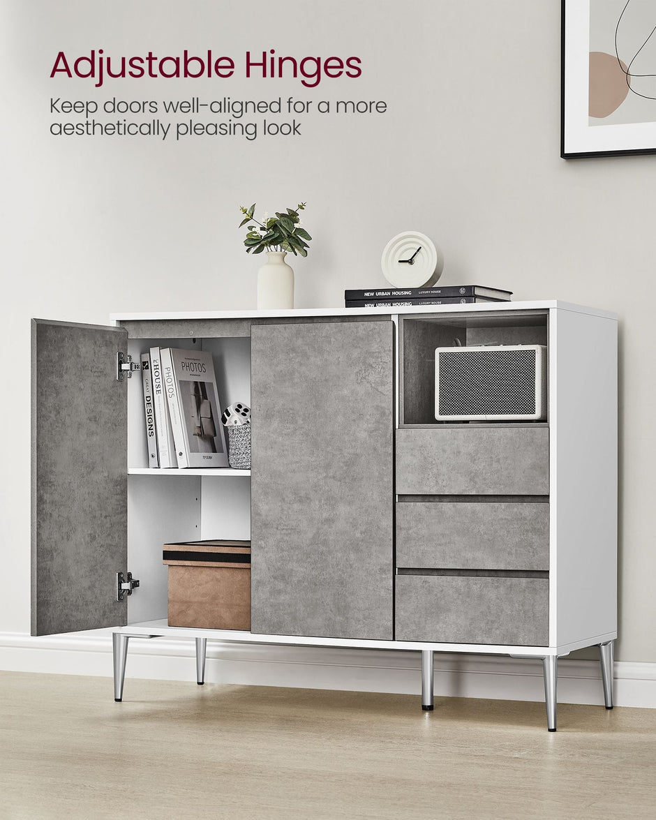 Storage Cabinet – Particle Board – Concrete Grey – Height Adjustable Shelf, 3 Drawers, Modern Design