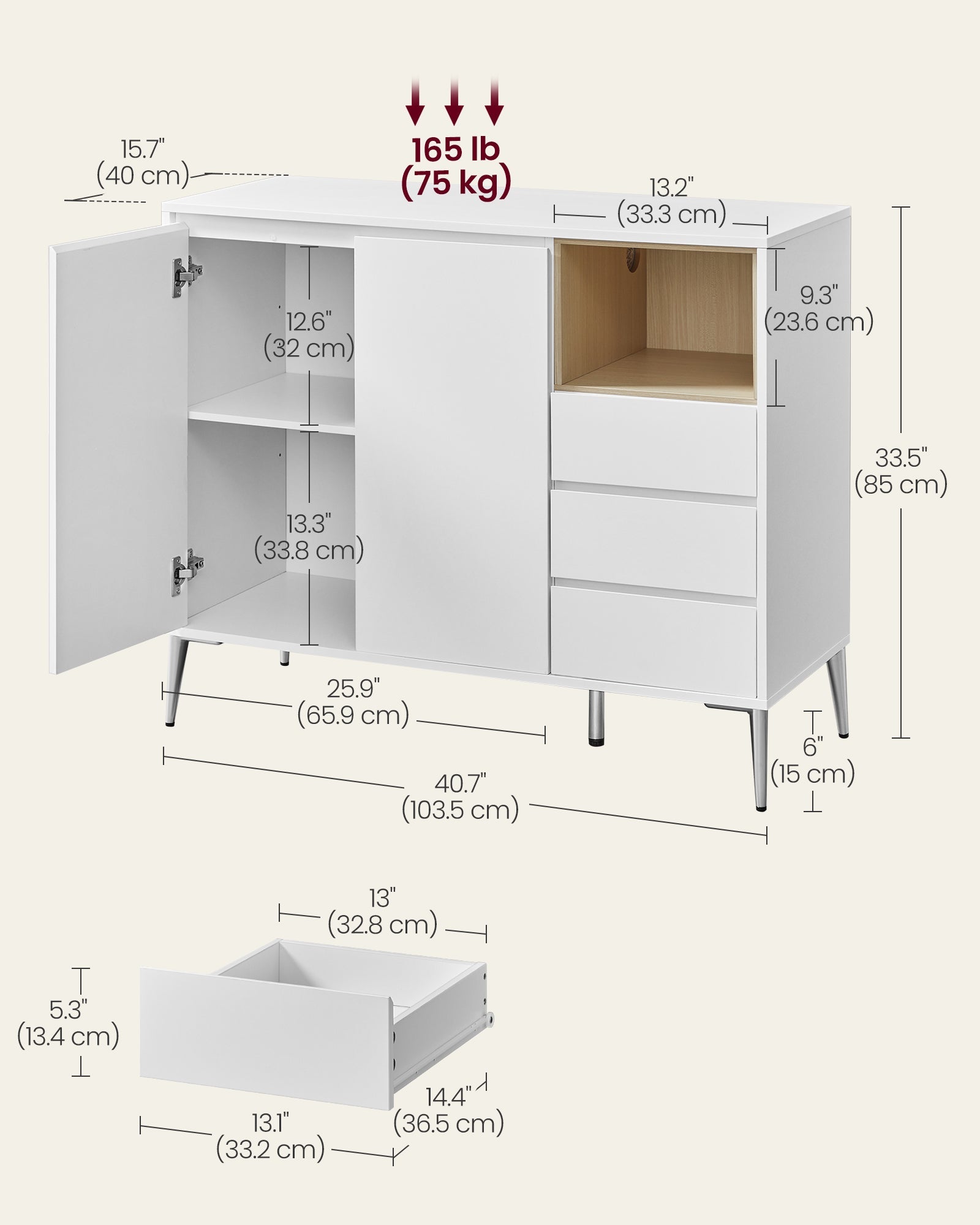 Modern Storage Sideboard – Wood – Dark Brown – Height Adjustable Shelf and Multiple Storage Options