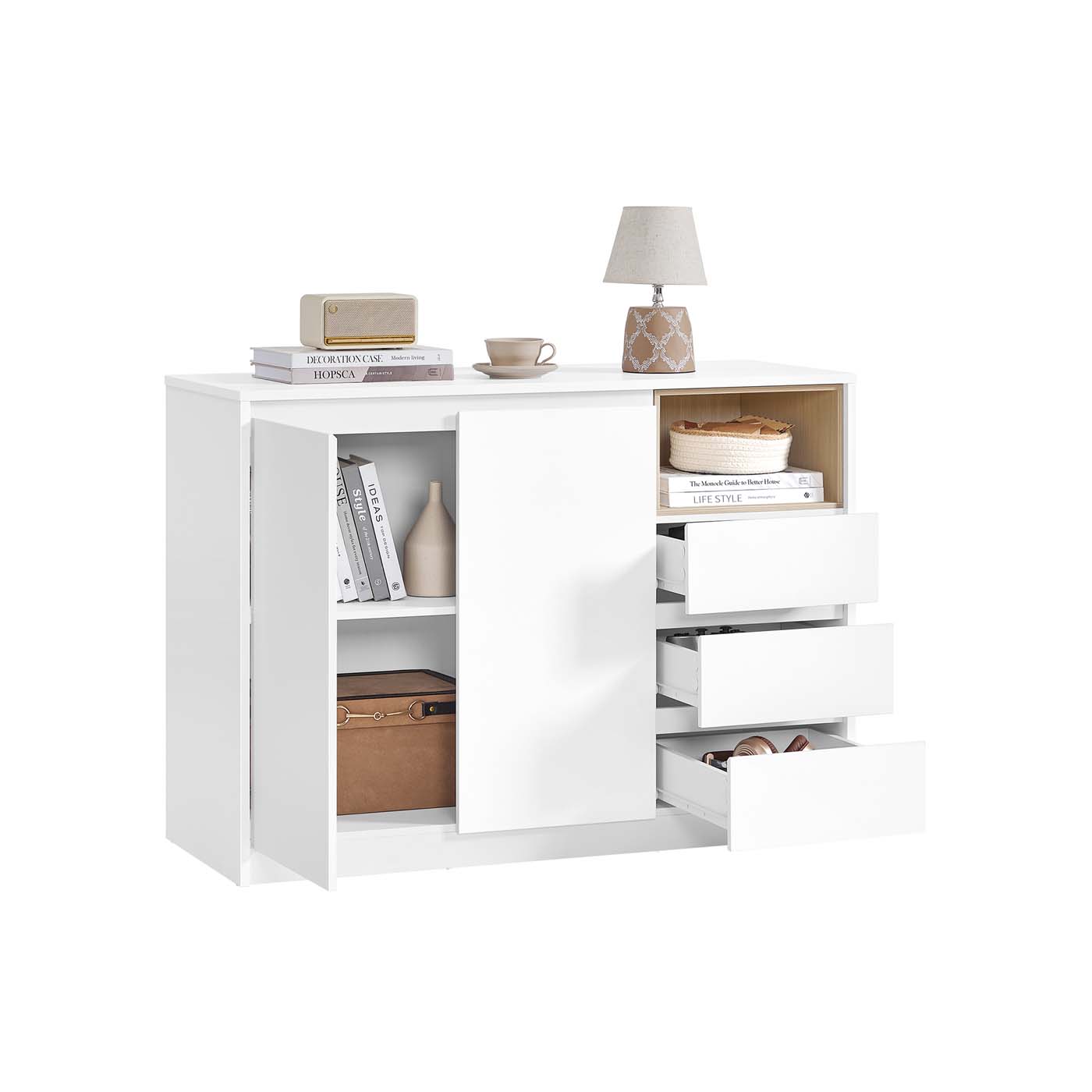 Sideboard Cabinet – Wood – Cloud White – Adjustable Shelf and 3 Drawers