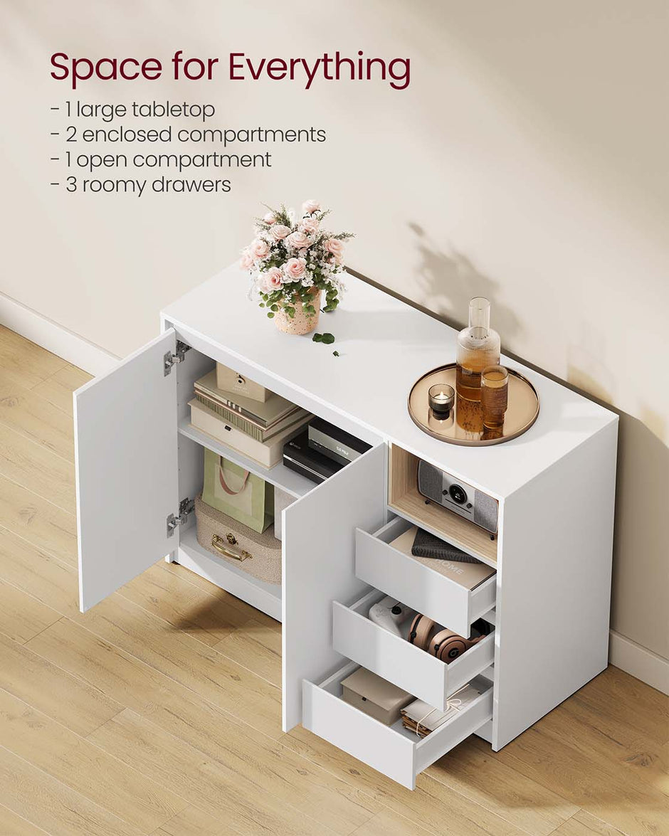 Sideboard Cabinet – Wood – Cloud White – Adjustable Shelf and 3 Drawers