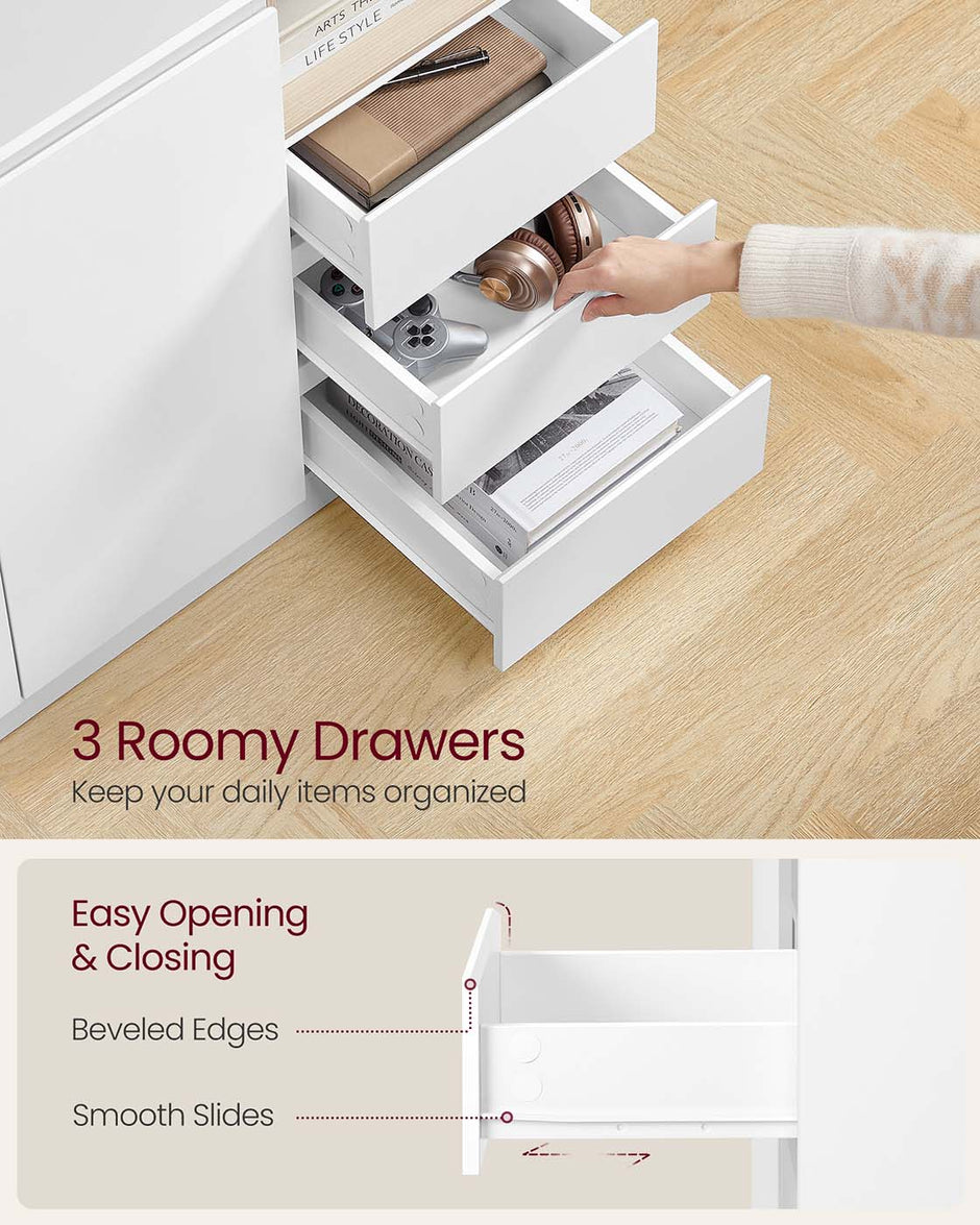 Sideboard Cabinet – Wood – Cloud White – Adjustable Shelf and 3 Drawers