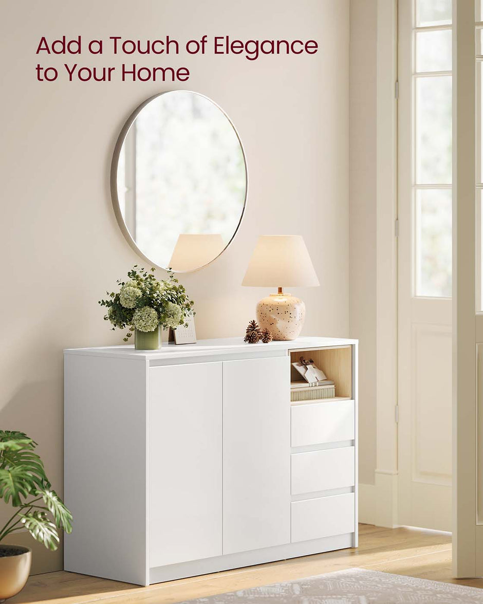 Sideboard Cabinet – Wood – Cloud White – Adjustable Shelf and 3 Drawers