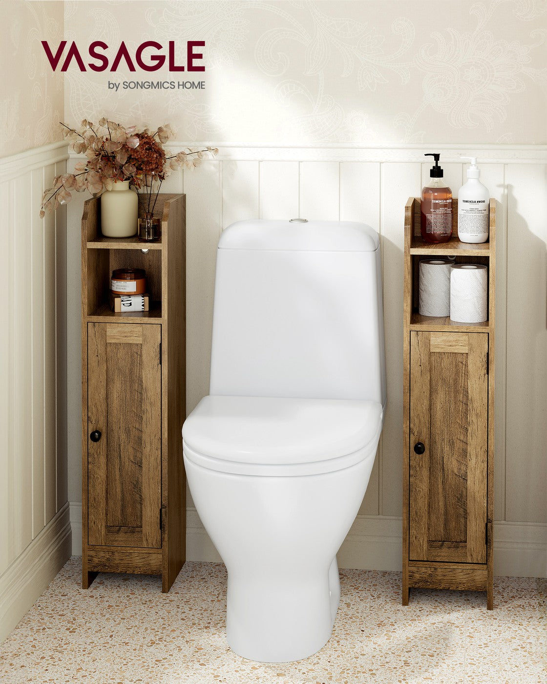 Bathroom Floor Cabinet – Engineered Wood – Honey Brown – Freestanding with Adjustable Shelves