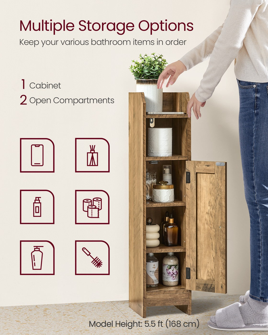 Bathroom Floor Cabinet – Engineered Wood – Honey Brown – Freestanding with Adjustable Shelves