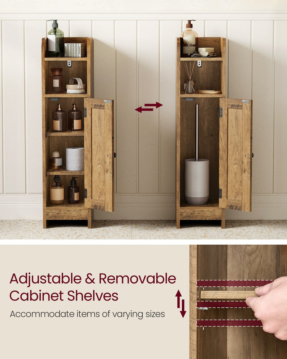 Bathroom Floor Cabinet – Engineered Wood – Honey Brown – Freestanding with Adjustable Shelves