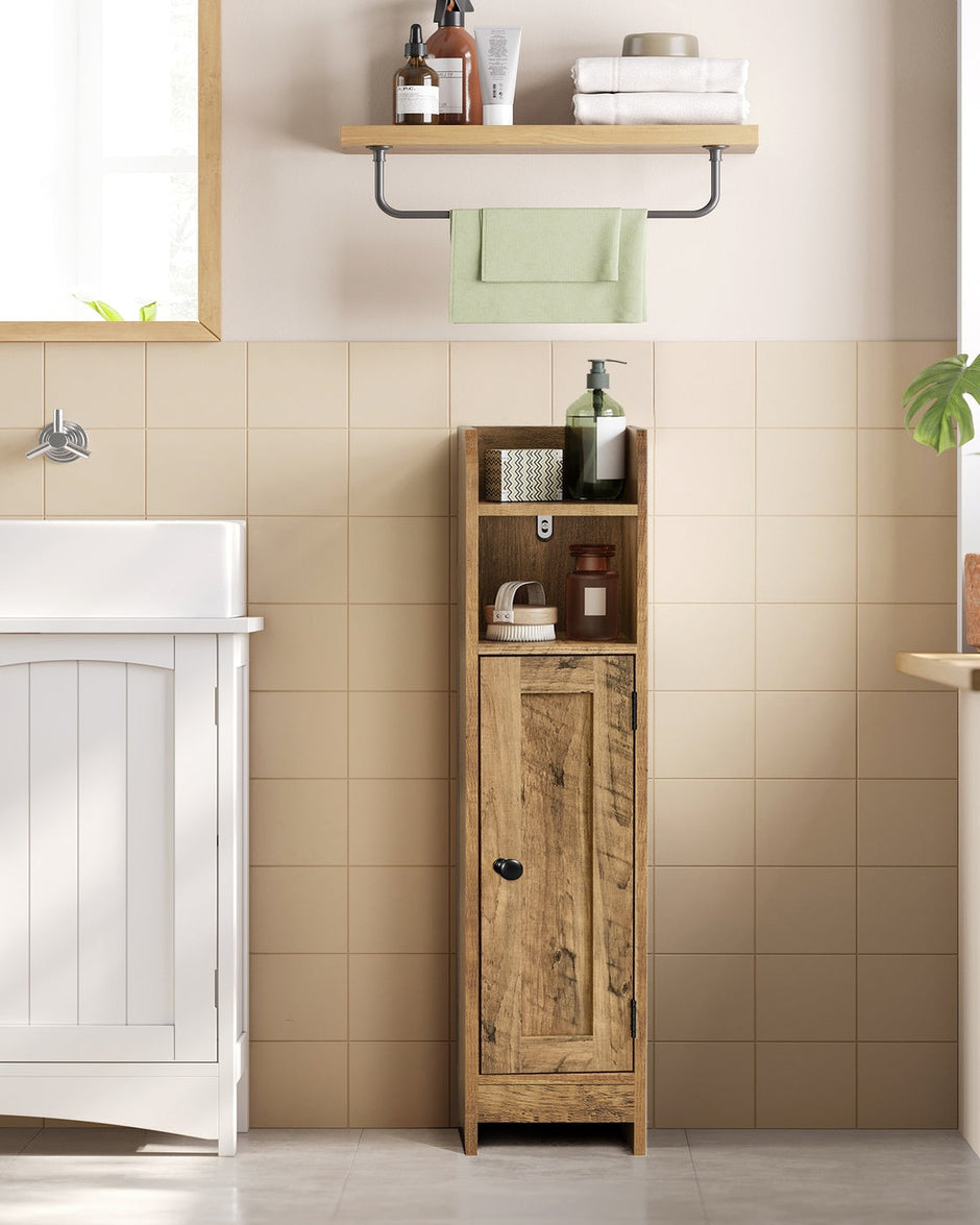 Bathroom Floor Cabinet – Engineered Wood – Honey Brown – Freestanding with Adjustable Shelves