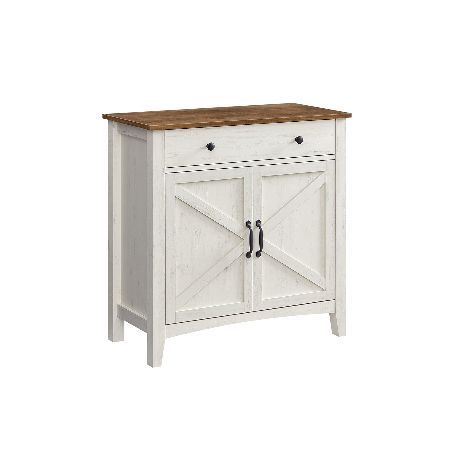 Storage Sideboard – Wood – Rustic White and Honey Brown – Adjustable Shelf and Drawer