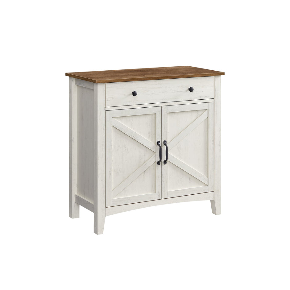 Storage Sideboard – Wood – Rustic White and Honey Brown – Adjustable Shelf and Drawer