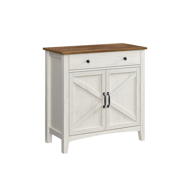 Storage Sideboard – Wood – Rustic White and Honey Brown – Adjustable Shelf and Drawer