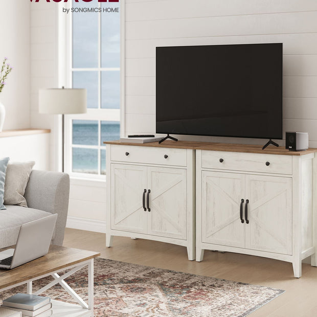 Storage Sideboard – Wood – Rustic White and Honey Brown – Adjustable Shelf and Drawer