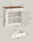 Storage Sideboard – Wood – Rustic White and Honey Brown – Adjustable Shelf and Drawer
