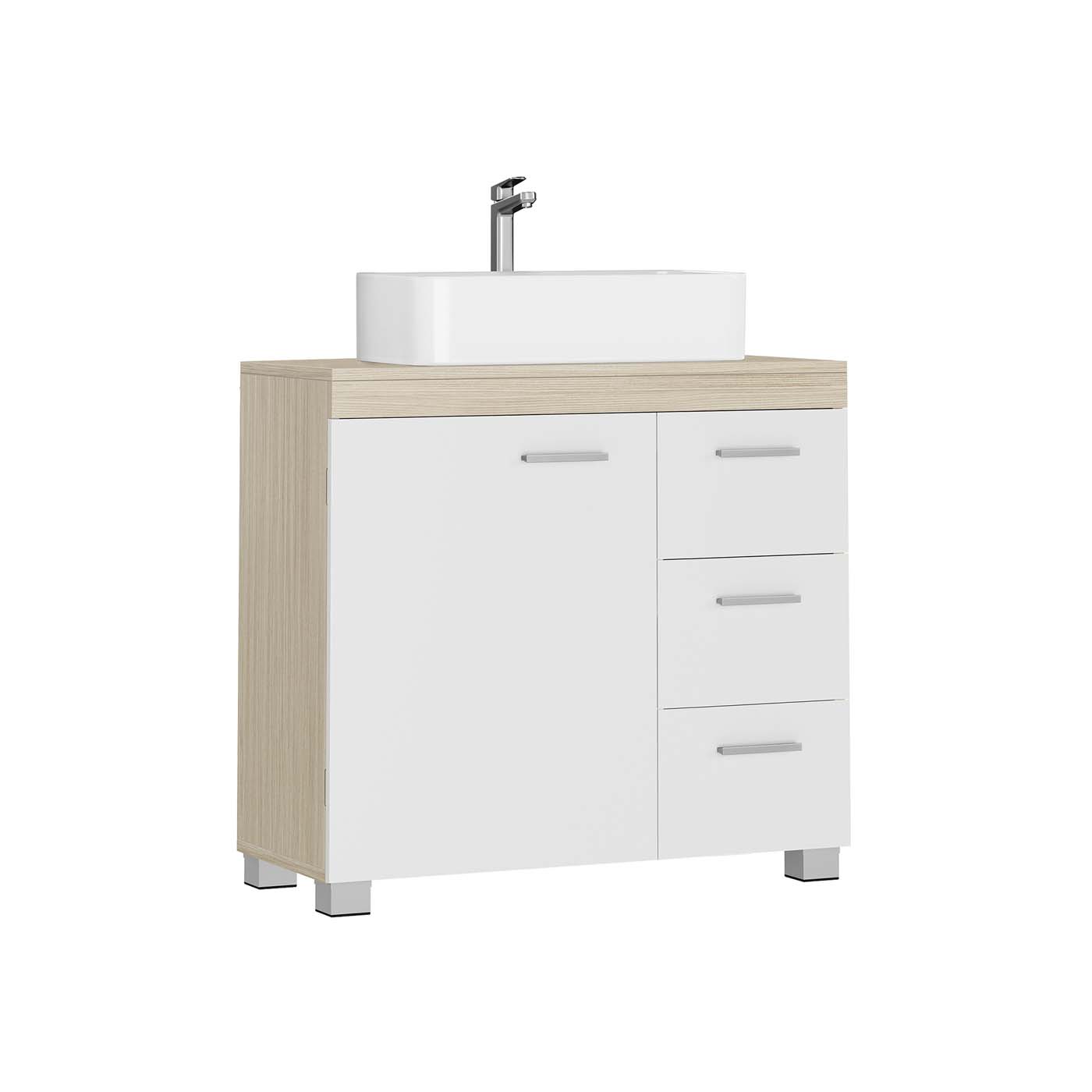 Under Sink Bathroom Cabinet – Wood – White – 3 Drawers, 2 Compartments
