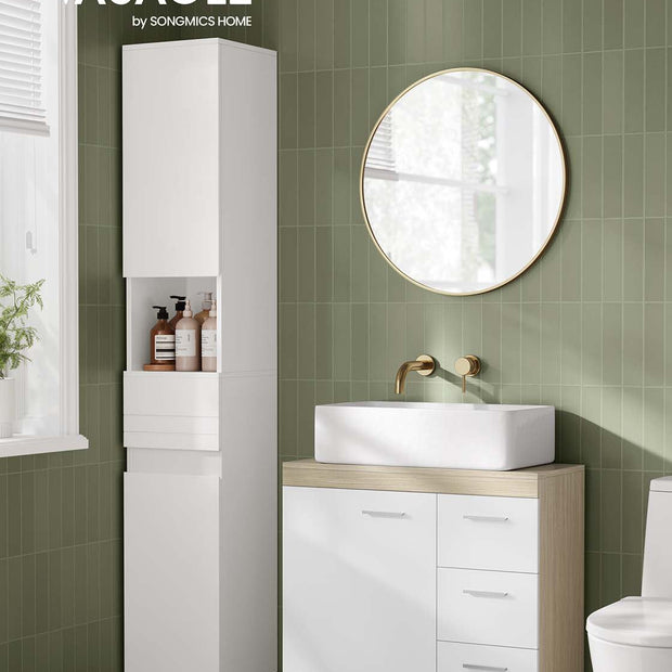 Under Sink Bathroom Cabinet – Wood – White – Featuring 3 Drawers and 2 Compartments