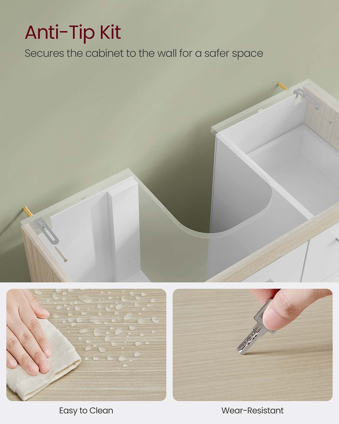 Under Sink Bathroom Cabinet – Wood – White – Featuring 3 Drawers and 2 Compartments