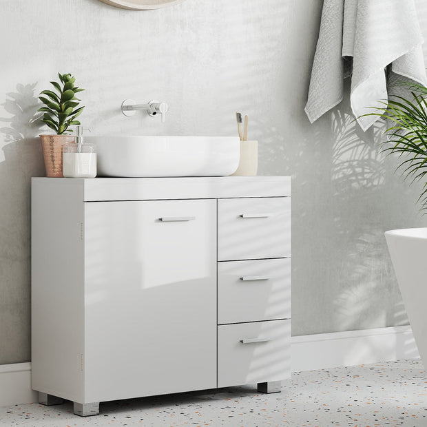 Under Sink Bathroom Storage Cabinet – Wood – Cloud White and Dove Grey – 3 Drawers