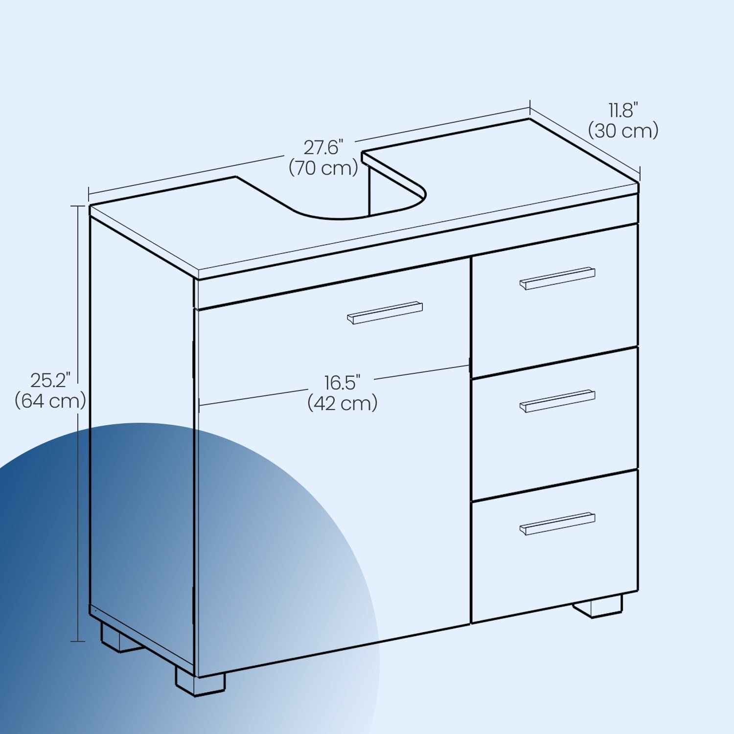 Under Sink Bathroom Storage Cabinet – Wood – Cloud White and Dove Grey – 3 Drawers