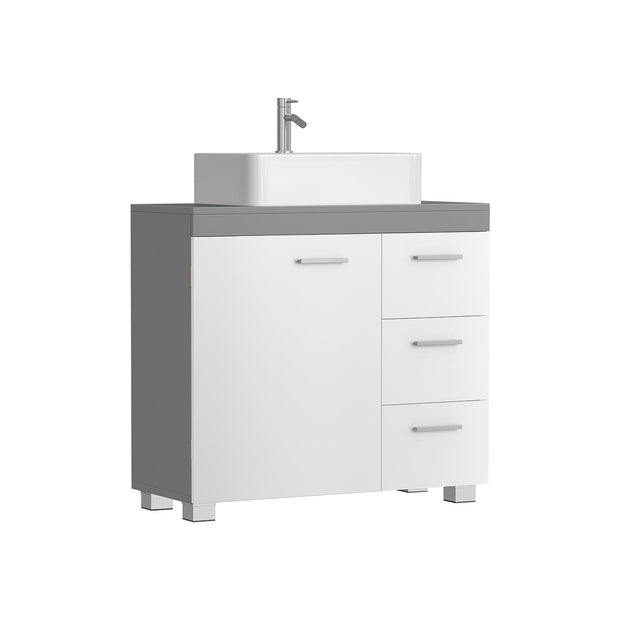 Under Sink Bathroom Cabinet – Wood – White – 3 Drawers, 2 Compartments