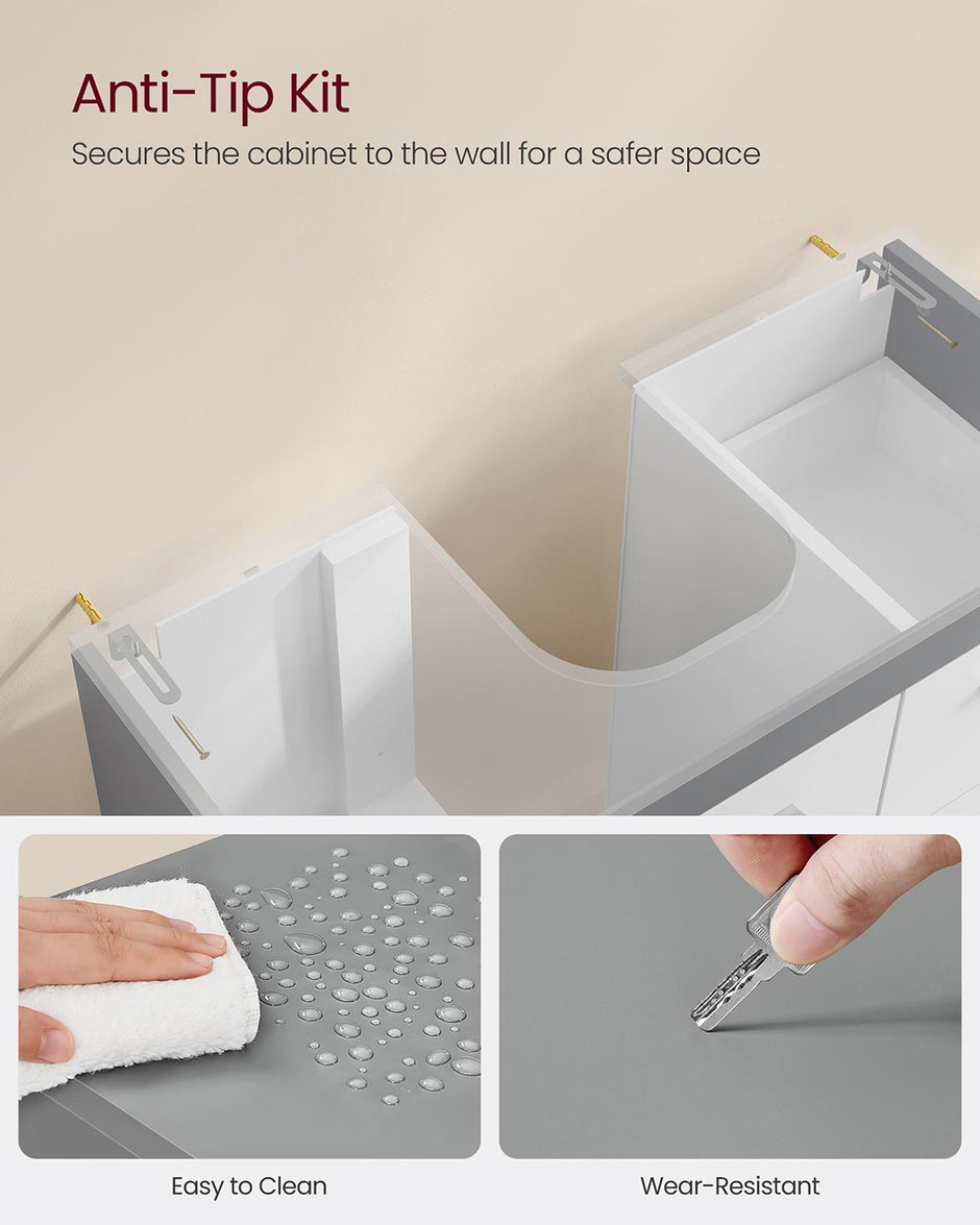 Under Sink Bathroom Cabinet – Wood – White – 3 Drawers, 2 Compartments