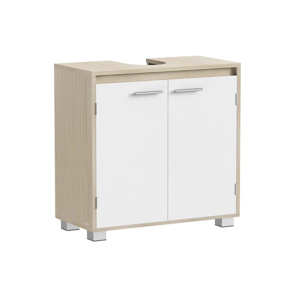 Under Sink Bathroom Cabinet – MDF – Natural Beige and Cloud White – Two Storage Compartments