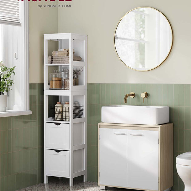 Under Sink Bathroom Cabinet – MDF – Natural Beige and Cloud White – Two Storage Compartments
